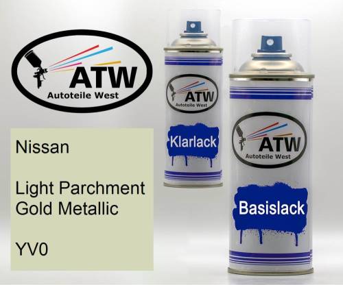 Nissan, Light Parchment Gold Metallic, YV0: 400ml Sprühdose + 400ml Klarlack - Set, von ATW Autoteile West.